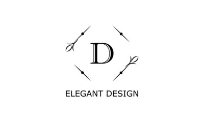 Monogram with elegant letter D. Vector logo on a white background. Floral logo