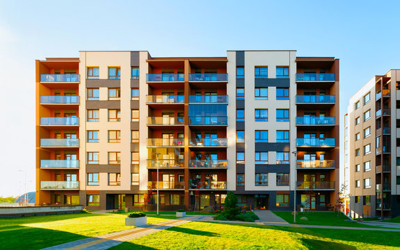 Apartment residential home facade and outdoor facilities reflex