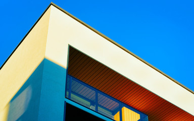 Apartment residential house facade with empty copy space reflex