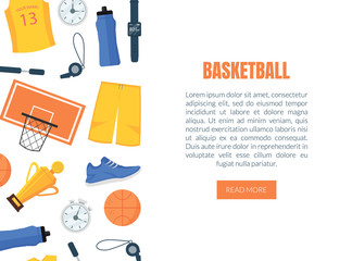 Basketball web banner or landing page. Place for text. Team sports game. Flat vector design.