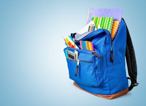 Blue School Backpack on background.