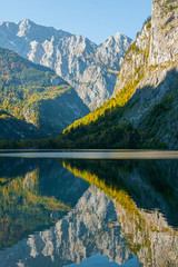 view of idyllic Obersee, Berchtesgaden National Park, Bavaria, Germany