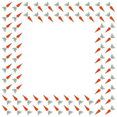 Obraz premium Square frame for text made from contour carrots drawn in one line with substrates of the color of lush lava on a white background. Vector.