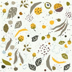 Hand Drawn Seamless Pattern with plants and berries.