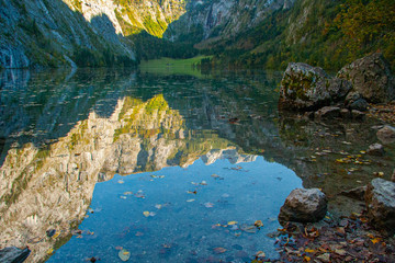view of idyllic Obersee, Berchtesgaden National Park, Bavaria, Germany