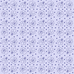 Blue abstract seamless floral pattern. Stylized flowers for backgrounds and fabric designs. Linear image in endless ornament. 