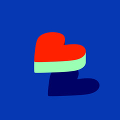 isometric heart on a classic blue background. 