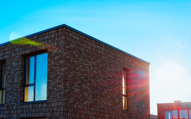 Apartment in residential building exterior. Housing structure at blue modern house of Europe. Rental home in city district on summer. Architecture for business property investment, Vilnius, Lithuania.