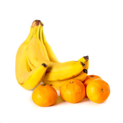 bananas and tangerines isolated on white background.