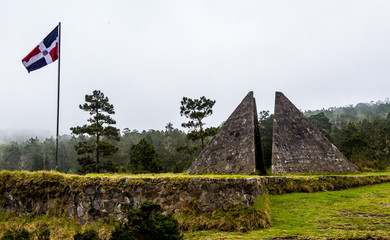dramatic image of pyramid monument in the Valle Nuevo national park in the caribbean mountains of...