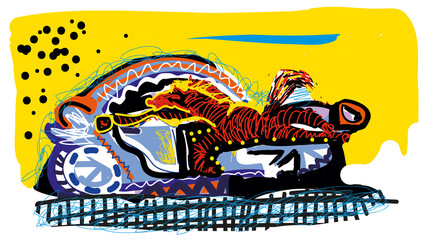 abstract illustration of sports car colorful illustration of  car with horse pattern