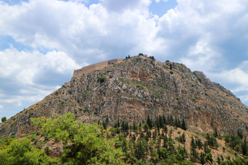 Fototapeta na wymiar Mountain with the old Palamidi impregnable fortress on the top, Nafplio, Peloponnese, Greece