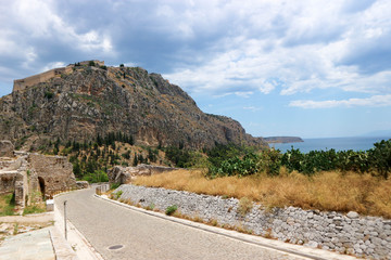 Fototapeta na wymiar View to Palamidi fortress from Acronauplia, Nafplio, Peloponnese, Greece