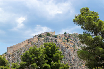 Fototapeta na wymiar View to the Palamidi fortress on the rock, Nafplio, Peloponnese, Greece