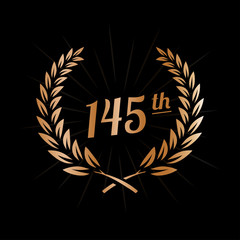 145 years anniversary design template. One hundred forty fifth anniversary celebration logo. Vector and illustration.