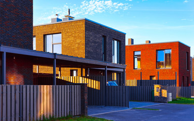 Apartment in residential building exterior. Housing structure at blue modern house of Europe. Rental home in city district on summer. Architecture for business property investment, Vilnius, Lithuania.