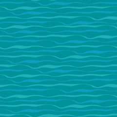 Abstract hand drawn dense brushstroke style sea waves or lines in hues of teal. Seamless geometric vector pattern on ocean blue background. Great for marine themed products, health, wellness, sport