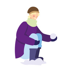 man with winter clothes on white background