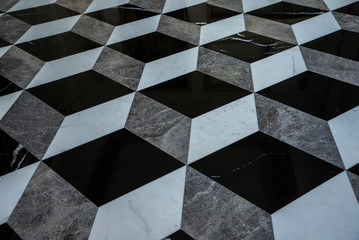 Black and white polished marble floor