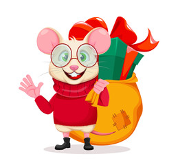 Merry Christmas and Happy New Year. Funny rat