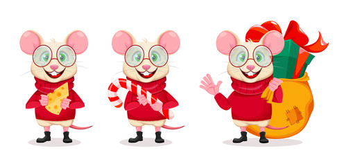 Naklejka premium Merry Christmas and Happy New Year. Funny rat