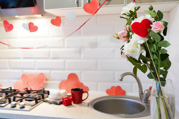 Valentine s Day and kitchen interior , sweet home