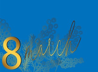 8 march invitation card. Gold 8 march in modern style on light background. Brochure design. International women day. Luxury vector pattern. Beautiful spring card.