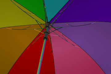 3d rendering of  individuality, leadership, LGBT rights concepts. Rainbow umbrella representing LGBT symbol. Horizontal composition with copy space.