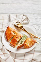 freshly baked calzone with Spinach and Cheese