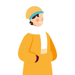 man with winter clothes on white background
