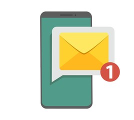 Email notification concept. New email on the smartphone screen. Vector illustration in flat style.