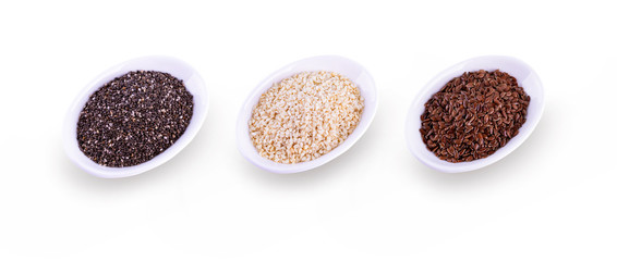 spices in bowls isolated on white background