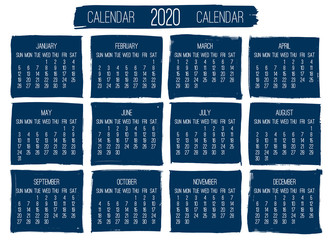 Year 2020 monthly brush stroke frame calendar