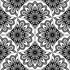 Abstract mandala fish scale seamless pattern. Ornamental tile, mosaic background. Floral patchwork infinity card. Arabic, Indian, ottoman motifs. Vector illustration.  © _aine_