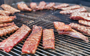 ribs on grill closeup outdoor