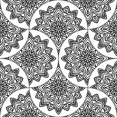 Abstract mandala fish scale seamless pattern. Ornamental tile, mosaic background. Floral patchwork infinity card. Arabic, Indian, ottoman motifs. Vector illustration. 