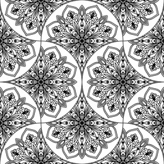 Abstract mandala fish scale seamless pattern. Ornamental tile, mosaic background. Floral patchwork infinity card. Arabic, Indian, ottoman motifs. Vector illustration.  © _aine_