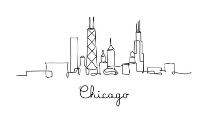 One line style Chicago City skyline. Simple modern minimaistic style vector. - obrazy, fototapety, plakaty