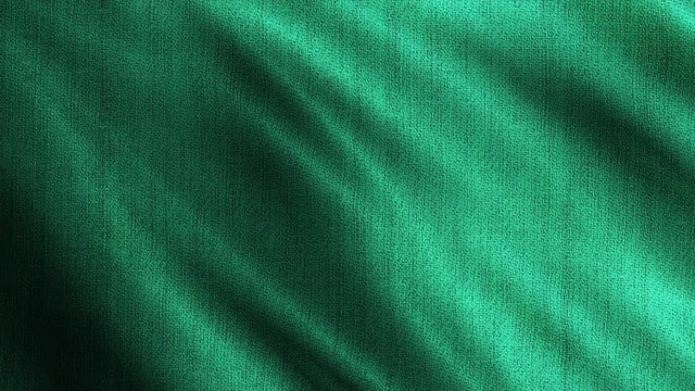 Green wavy fabric cloth. Textile cloth material, close up macro shot drapery.