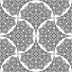 Abstract mandala fish scale seamless pattern. Ornamental tile, mosaic background. Floral patchwork infinity card. Arabic, Indian, ottoman motifs. Vector illustration.  © _aine_