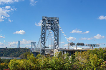 View from bike line below George Washington Bridge tower