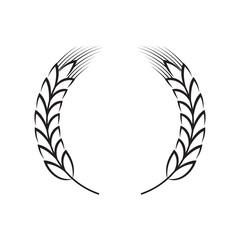 Wreath of ears of wheat, rice. Cereal crops. Winner round emblem Design elements. Vector.