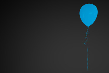 3d rendering of leadership and celebration concept. Different, unique, blue balloon on black background. Birthday, holiday or party web banner with copy space.