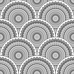 Abstract mandala fish scale seamless pattern. Ornamental tile, mosaic background. Floral patchwork infinity card. Arabic, Indian, ottoman motifs. Vector illustration.  © _aine_