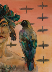 Raven tolk watercolor concept man with sitting crown art