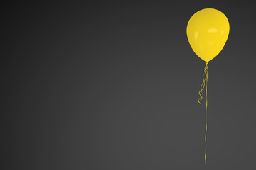 3d rendering of leadership and celebration concept. Different, unique, yellow balloon on black background. Birthday, holiday or party web banner with copy space.