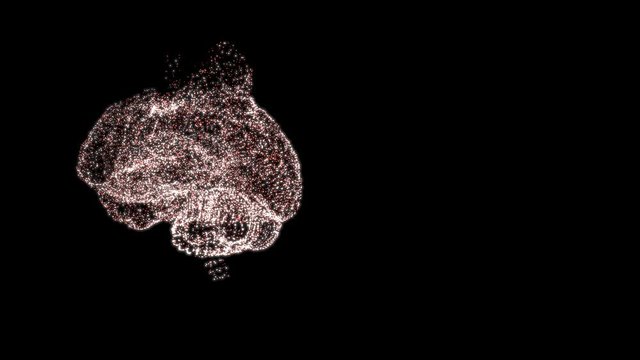 Stressed brain of abstract particles exploding in darkness.