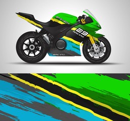 Racing motorcycle wrap decal and vinyl sticker design. Concept graphic abstract background for wrapping vehicles, motorsports, Sportbikes, motocross, supermoto and livery. Vector illustration.