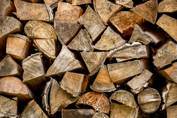 Stacked cut logs closeup.