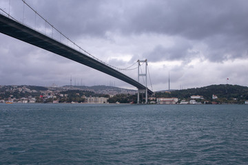 Fatih Sultan Mehmet Bridge over Bosporus in cloudy day Strait, Istanbul, Turkey